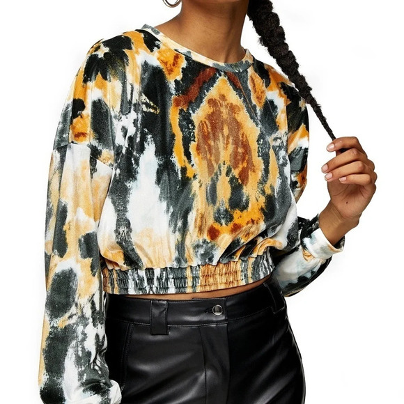 NWT TopShop Long Sleeve Velour Crop Tie Dye Top 8 - Picture 2 of 8